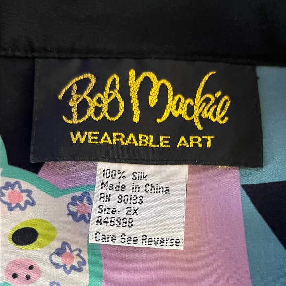 Bob Mackie Wearable Art Silk Top - Teal Purple Black Pink Yellow - Picture 4 of 4